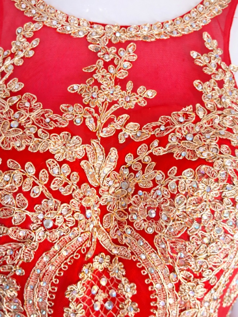 💎 ANNY LEE - LIKE NEW Red Gold Embroidered Prom Princess Formal Maxi Dress Sz S - Picture 7 of 10